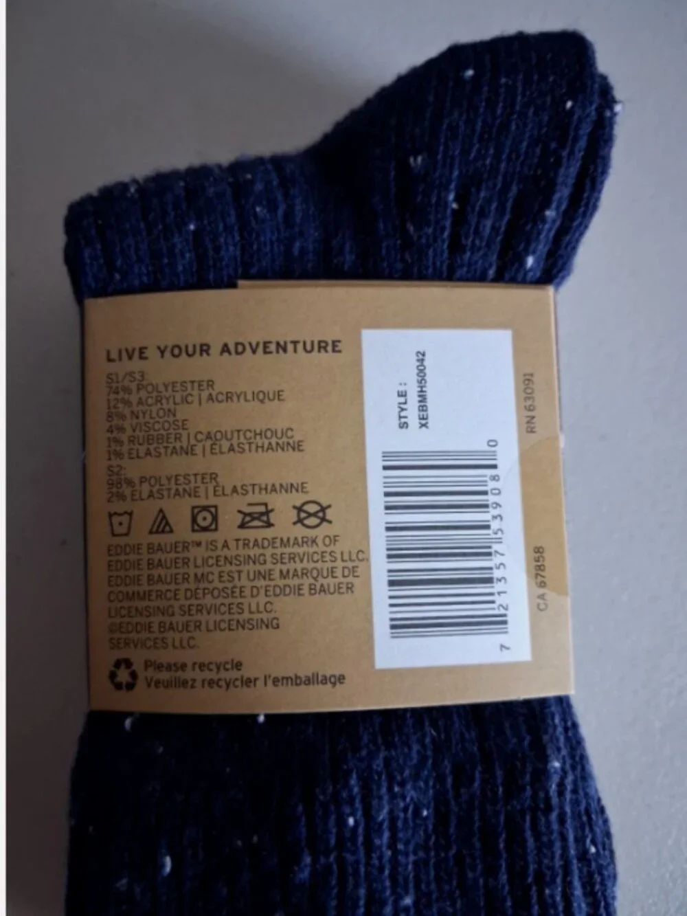 Eddie Bauer Midweight Comfort Mid Crew Socks 3 Pair Mens Size 7-12 Multicolor